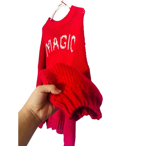 DRESSED IN LALA Hot Pink MAGIC Oversized Slouchy Chunky Knit Sweater sz S/M - Picture 4 of 9